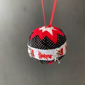 Handcrafted quilt look solid, Nebraska, cornhusker ornament. With gift box